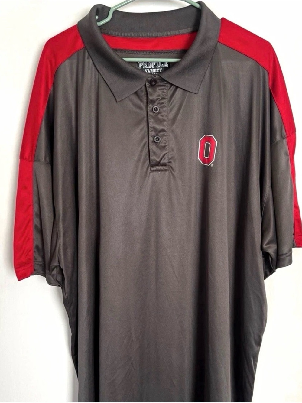 Profile Varsity Gray Ohio State Polo with Red Shoulder Panels-Big & Tall